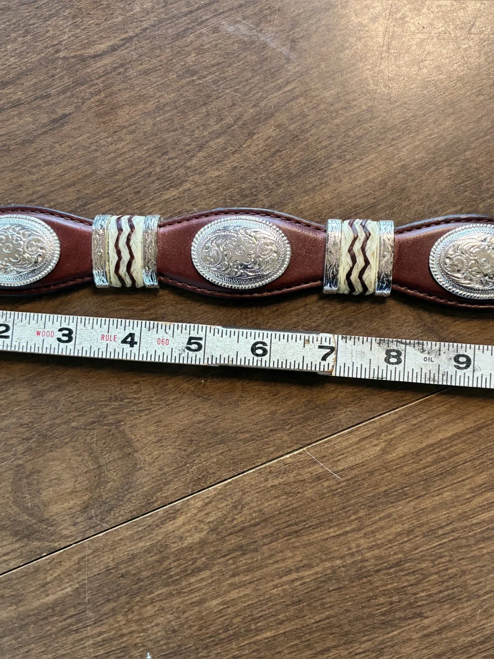 Tony Lama Western Belt Brown Tooled Leather Silver Concho NO BUCKLE 42 9117L